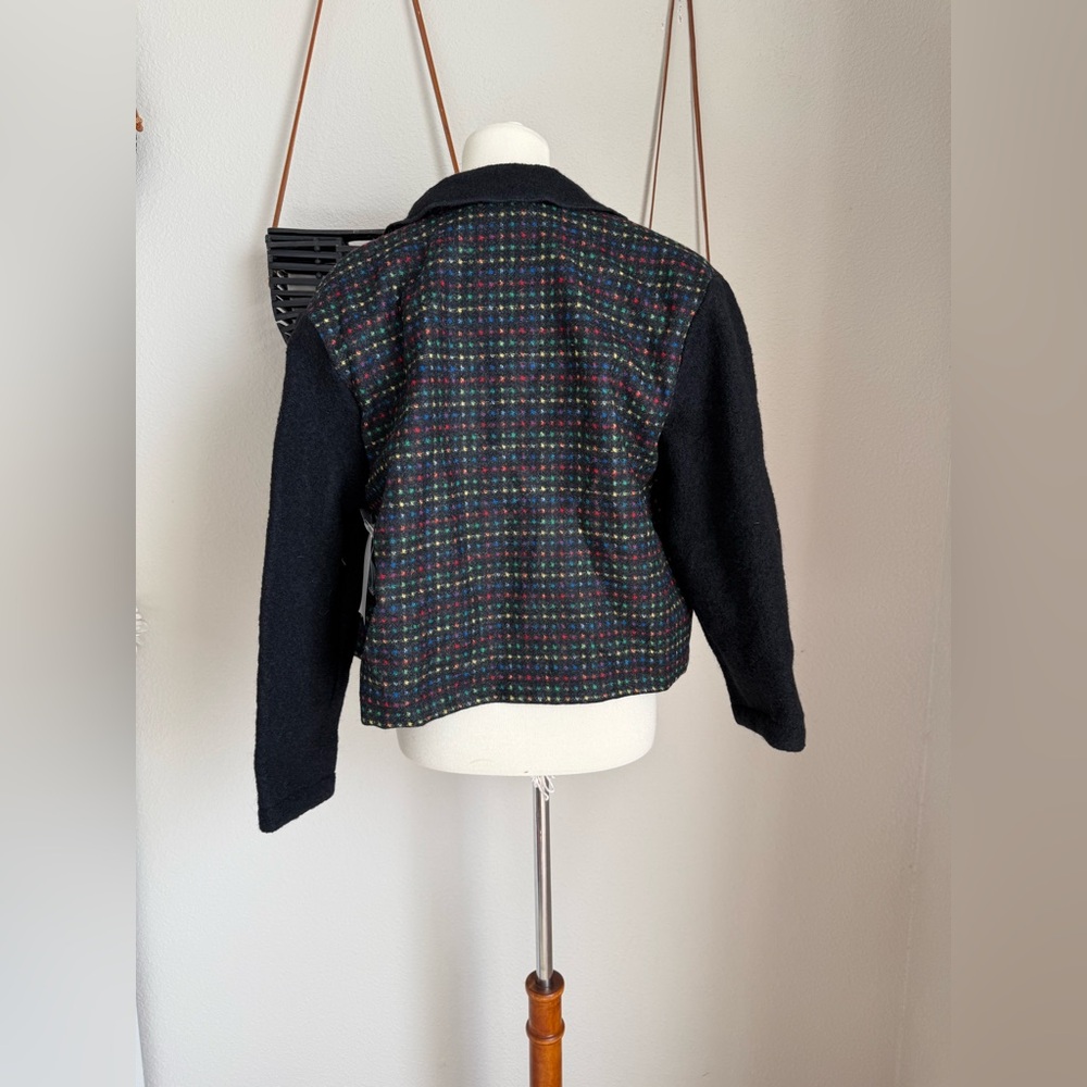 NWT CanvasBacks Colorful Black Button Front Wool Sweater, Size Small